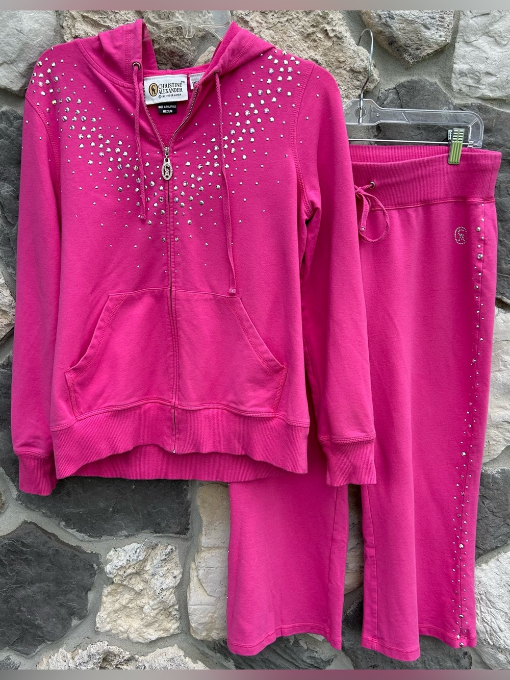 Christine Alexander Rhinestone Outfit Set Size S/M Pink Stretchy Jacket & Pants